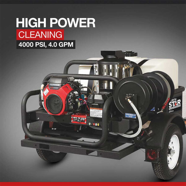 NorthStar® Trailer-Mounted Hot Water Commercial Pressure Washer, 4000 PSI, 4.0 GPM, Honda Engine, 200-Gal (157595) - Image 4