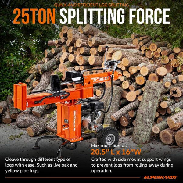 SuperHandy Horizontal Vertical 25 Ton 7HP Gas Powered Log Splitter (GUO096) - Image 5
