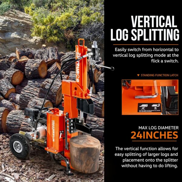 SuperHandy Horizontal Vertical 25 Ton 7HP Gas Powered Log Splitter (GUO096) - Image 6