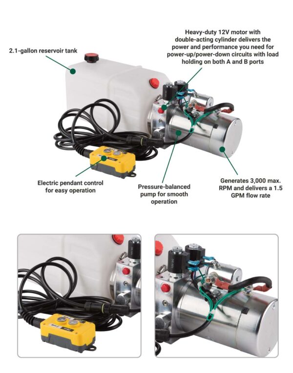 NorTrac® Dump Trailer Power Unit with 12V DC Motor — For Double-Acting Cylinder, 2.1 Gal. Reservoir(53461) - Image 2
