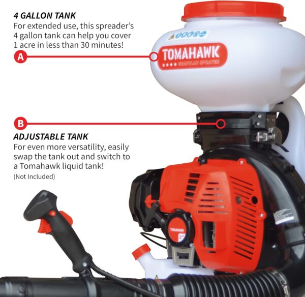 4 Gallon Motorized Backpack Spreader Sprayer by TOMAHAWK® for Fertilizer, Pesticide, Rock Salt (TGS30) - Image 5