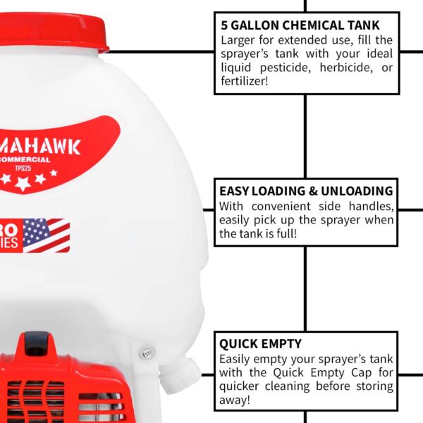 5 Gallon Gas Power Backpack Sprayer by TOMAHAWK® with Twin Tip Nozzle for Pesticides (TPS25) - Image 3