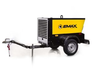 EMAX Trailer Mounted 24 HP Kubota Diesel 185 CFM Rotary Screw Compressor (EDS185TR.EMA)