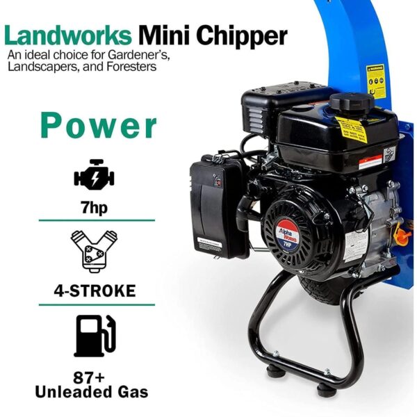 Landworks Mini 7HP 212CC Gas Engine 3" Max Branch Diameter Wood Chipper and Shredder (GUO033) - Image 6