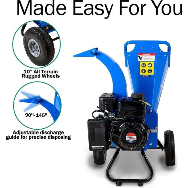 Landworks Mini 7HP 212CC Gas Engine 3" Max Branch Diameter Wood Chipper and Shredder (GUO033) - Image 3