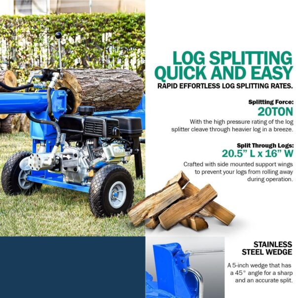 Landworks 20 Ton 7HP 209 CC Gas Powered Log Splitter (GUO079) - Image 3