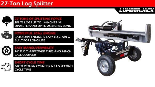 Lumber Jack 27-Ton Gas Log Splitter 208cc OHV Engine (YTL-171-190) - Image 4