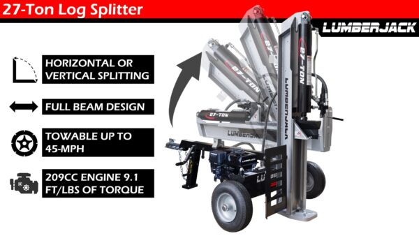 Lumber Jack 27-Ton Gas Log Splitter 208cc OHV Engine (YTL-171-190) - Image 5
